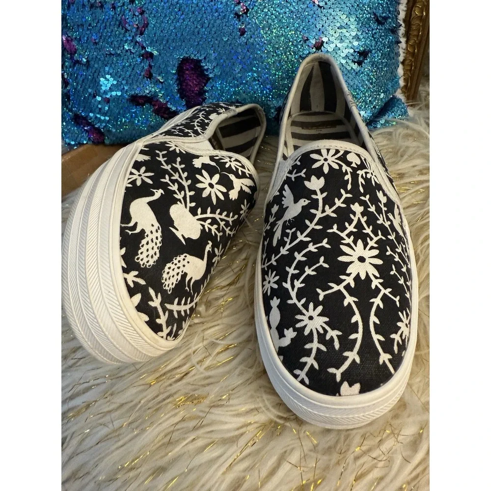 RARE Keds x Kate Spade Pheasant Floral Slip On Black White Womens Size 6